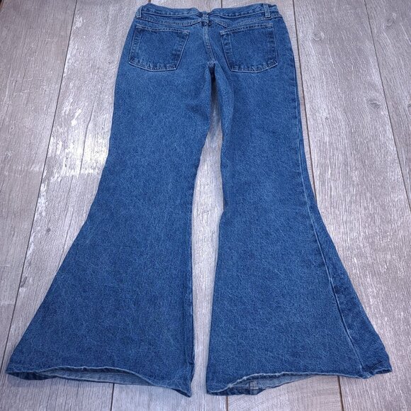 Vintage Rave R4R Jeans Womens 11 Blue Mid Rise Super Flare Leg Denim Y2K Hippy - Picture 2 of 8
